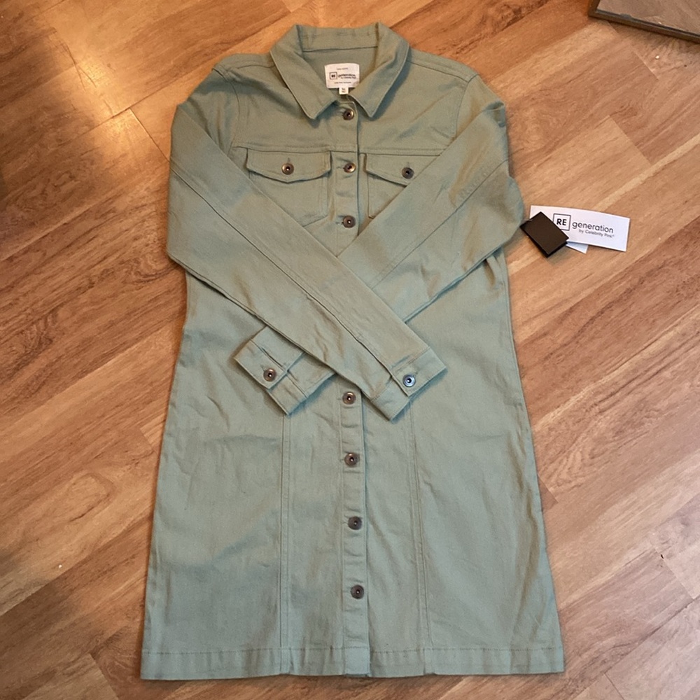 NWT Celebrity Pink Denim Sage Green Button Down Dress XL